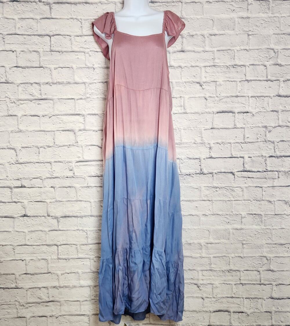 NWT Raviya Womens Size Medium Tiered Maxi Dress Swimsuit Cover-Up Mauve Ombre